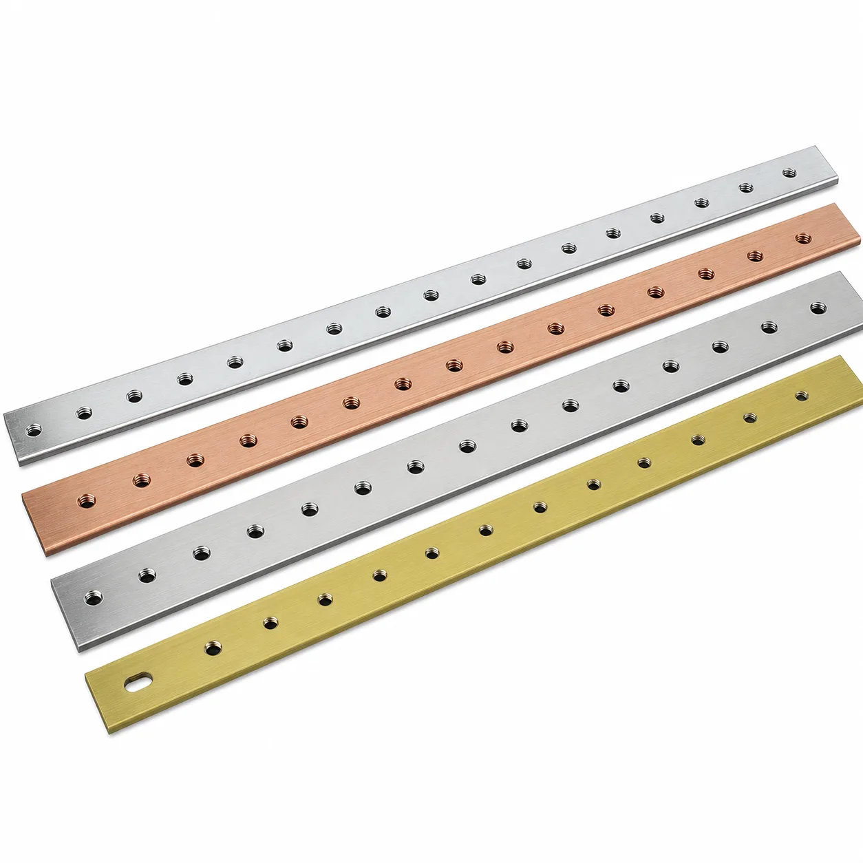 Customized 1-meter grounding copper bus bars, purple copper/brass with tin and nickel plating, bus bars for electrical distribution cabinets